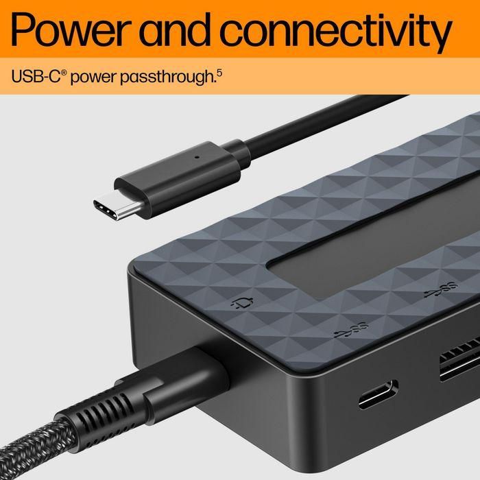 HP Hub y Cargador Universal USB-C Combo, Multiporta para PC con USB-C, Soporta Doble Pantalla 4K HDMI y DisplayPort