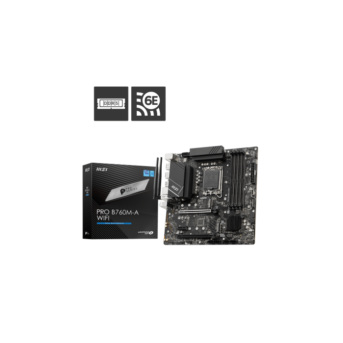 MSI PRO B760M-A WiFi 7D99-007 Placa Base Intel B760 LGA 1700 micro ATX DDR5 Wi-Fi 6 0 MSI PRO B760M-A WiFi 7D99-007 Placa Base Intel B760 LGA 1700 micro ATX DDR5 Wi-Fi 6 0
