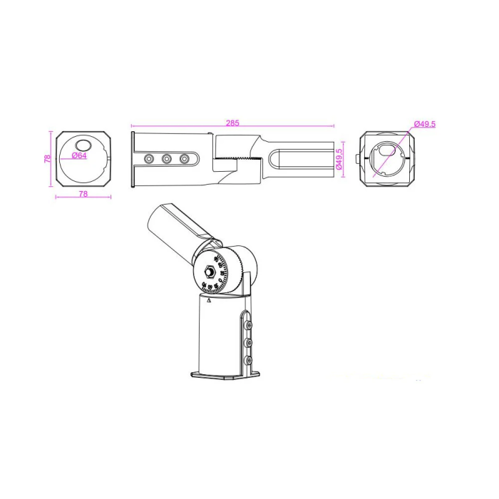 Brazo Articulado Farola Aluminio 180º para Poste hasta Ø65 mm y Fijación Luminaria Ø50 mm 4 Brazo Articulado Farola Aluminio 180º para Poste hasta Ø65 mm y Fijación Luminaria Ø50 mm 4