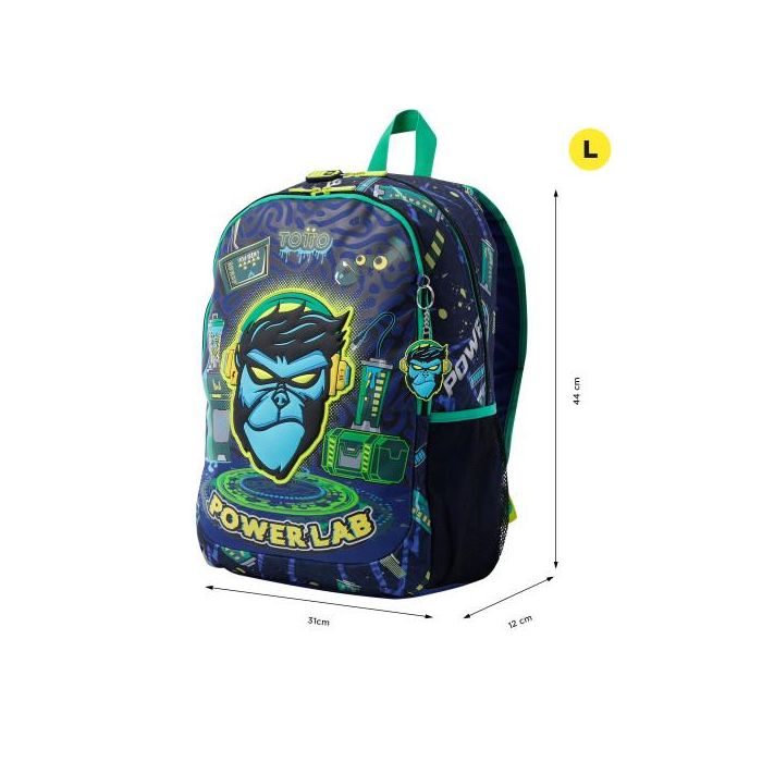 Totto Mochila Morral Kong Lab L MJ04KLB003-2410-8JDL, Azul Marino, Poliéster, Acolchada, Bolsillos Laterales 1