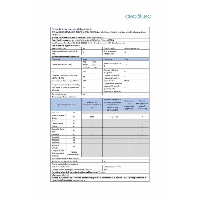Cecotec Vinoteca Bolero GrandSommelier 4850 Independiente 125 L 49 Botellas Negro 1 Cecotec Vinoteca Bolero GrandSommelier 4850 Independiente 125 L 49 Botellas Negro 1