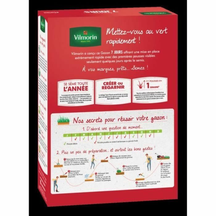 Vilmorin VIL3182670261411 Semillas de césped 7 días Primeros brotes ultrarrápidos Caja 1KG 1