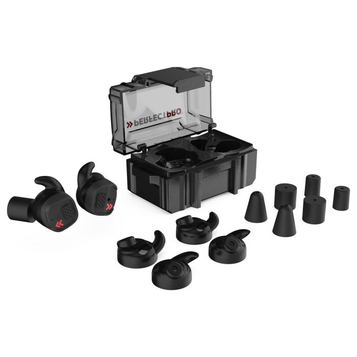 Perfectpro H-10 Orejeras de Protección Auditiva para Construcción, Inalámbrico Bluetooth, 29 dB SNR, Resistente al Agua IPX5, Negro/Rojo