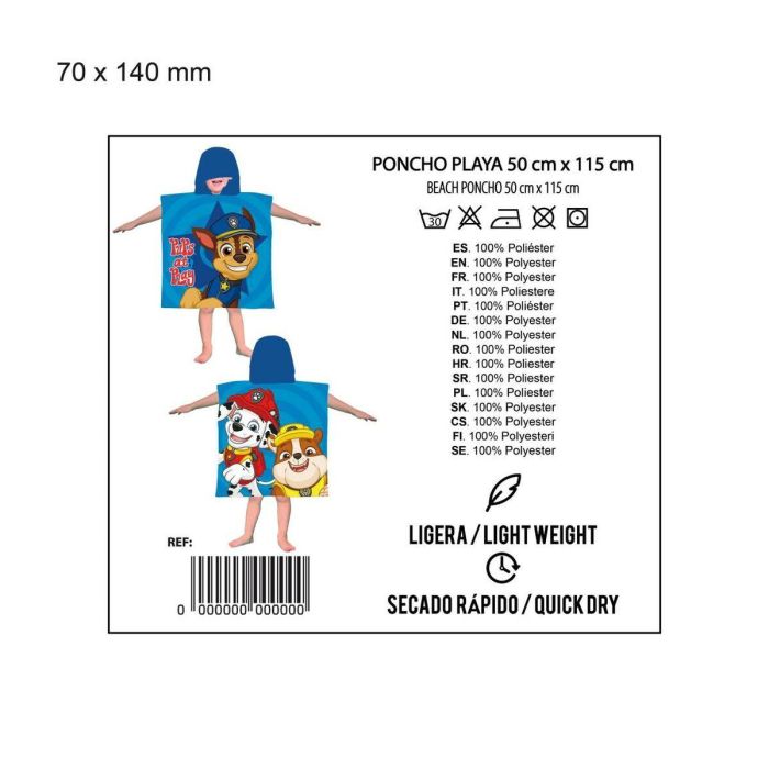 Cerdá Poncho Microfibra Paw Patrol 50x115 cm Niños 3+ años Azul 1 Cerdá Poncho Microfibra Paw Patrol 50x115 cm Niños 3+ años Azul 1