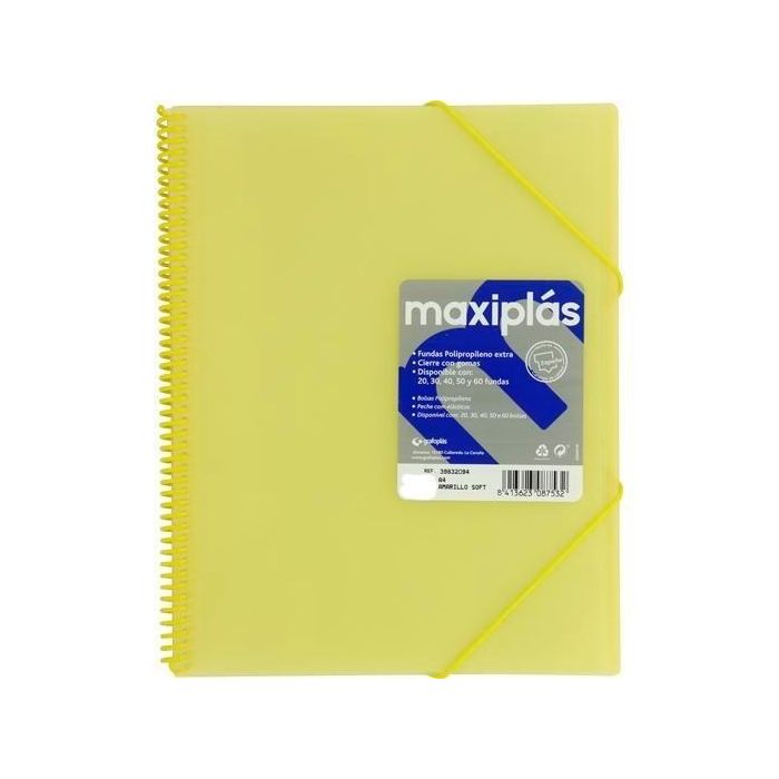 Grafoplás Carpeta Con Fundas Maxiplás Espiral A4 40 Fundas C-Sobre Pp Rígido Translúcido Amarillo Soft