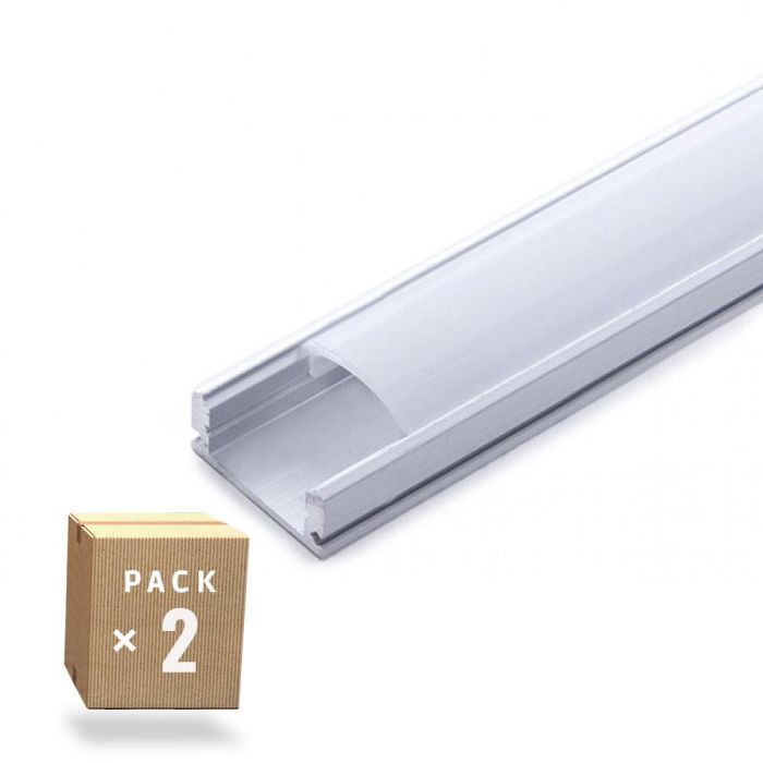Pack 2 Perfil de Aluminio para LEDs Difusor Opal Tira 2M Pack 2 Perfil de Aluminio para LEDs Difusor Opal Tira 2M