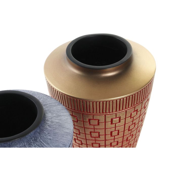 DKD Home Decor Jarron Oriental Azul Rojo 17 x 20 x 17 cm (2 Unidades) Resina 2