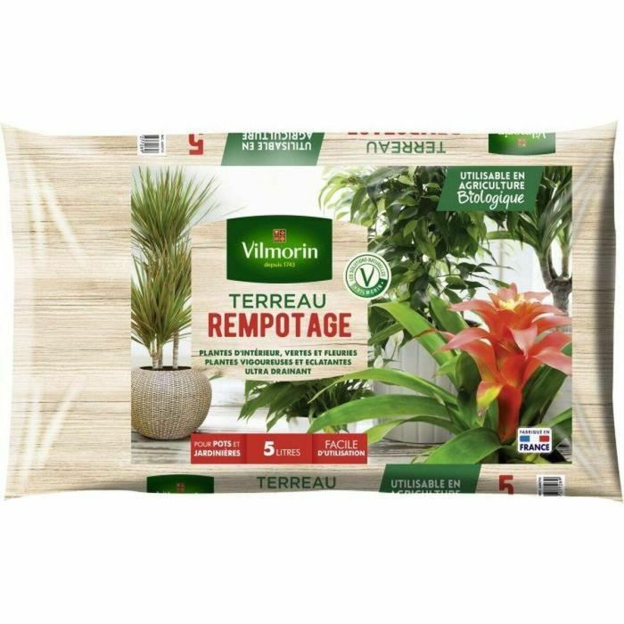 Vilmorin Tierra para Macetas 5 L para Planta de Interior - Lista para Usar, Completa, Aireada, con Bolsa con Cremallera y Ultra-Drenante
