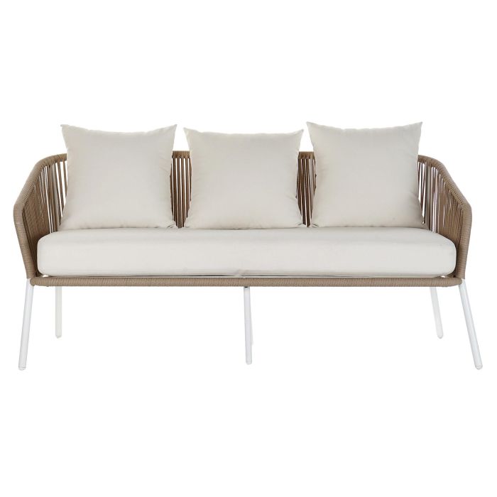 DKD Home Decor Sofá Terraza y Jardín Set de 4 Blanco Beige Aluminio Poliéster Cuerda 151.5 x 72 x 70 cm