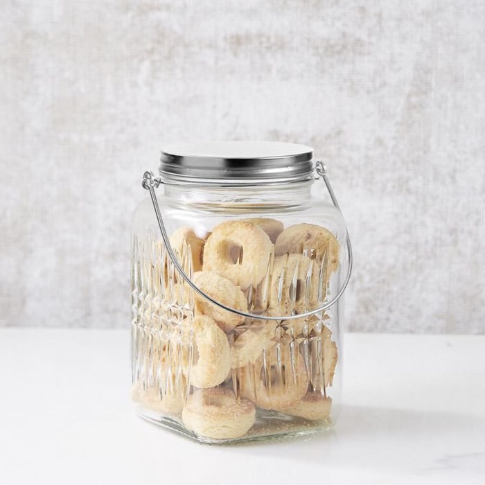 La Mediterranea Tarro de Vidrio con Tapa de Acero y Asa, 1000 ml (1L), 10.5 x 16 x 10.5 cm (12 Unidades)