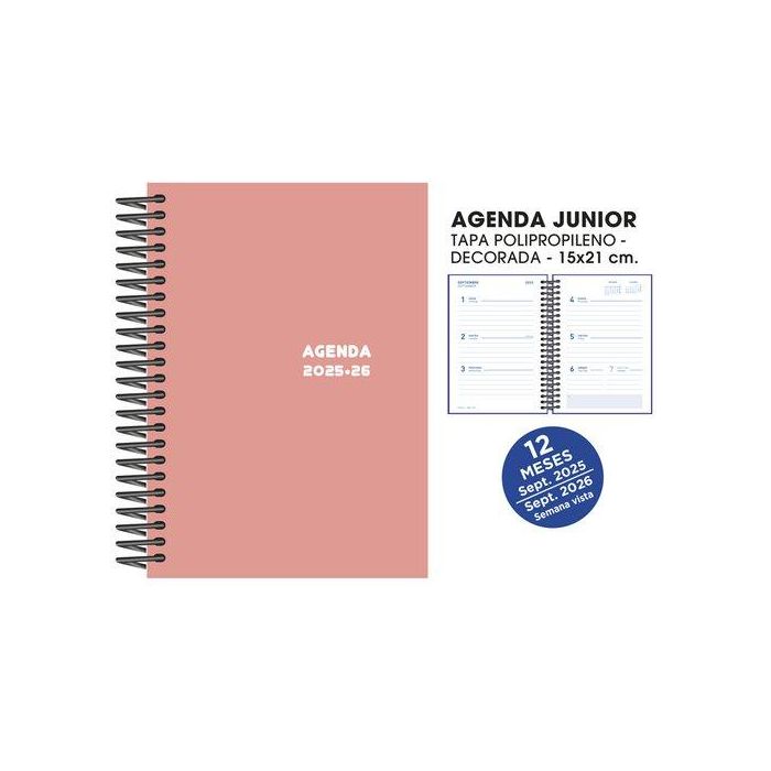 Agenda Escolar (2025-26) Senfort Junior Espiral Tapa Pvc 150X210 S/V Rosa