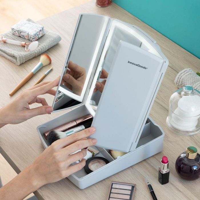Espejo LED Plegable con Organizador de Maquillaje 3 en 1 Panomir InnovaGoods 13 Espejo LED Plegable con Organizador de Maquillaje 3 en 1 Panomir InnovaGoods 13
