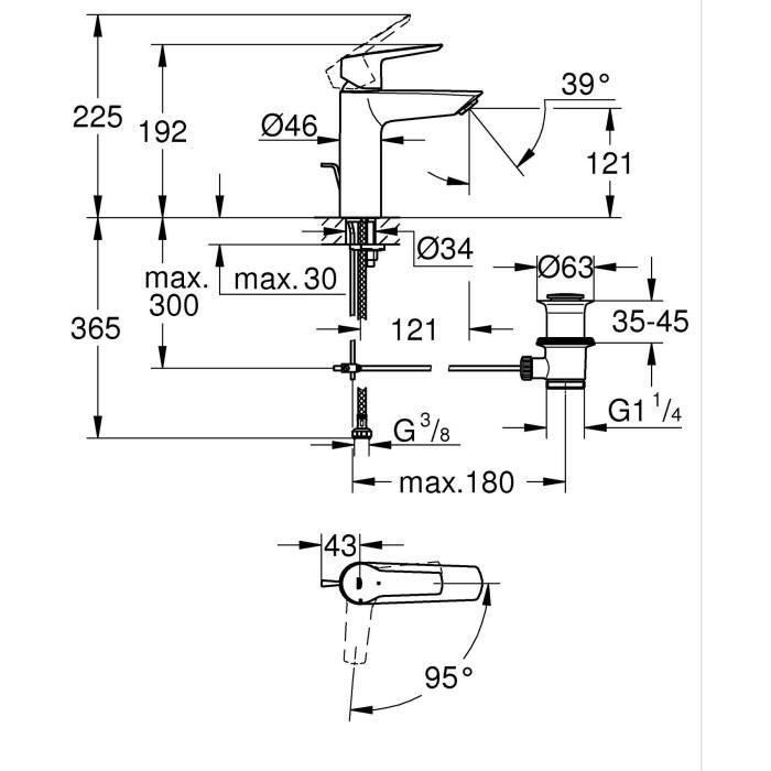 Mezclador monomando de lavabo - GROHE Start - 235522432 - Negro mate - Talla M - Apertura para agua fría - Ahorro de agua - Extraíble y desagüe 2