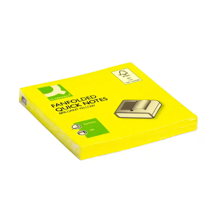 Q-connect Bloc de Notas Adhesivas Quita y Pon Zig-Zag 76x76 mm Amarillo Neón 1