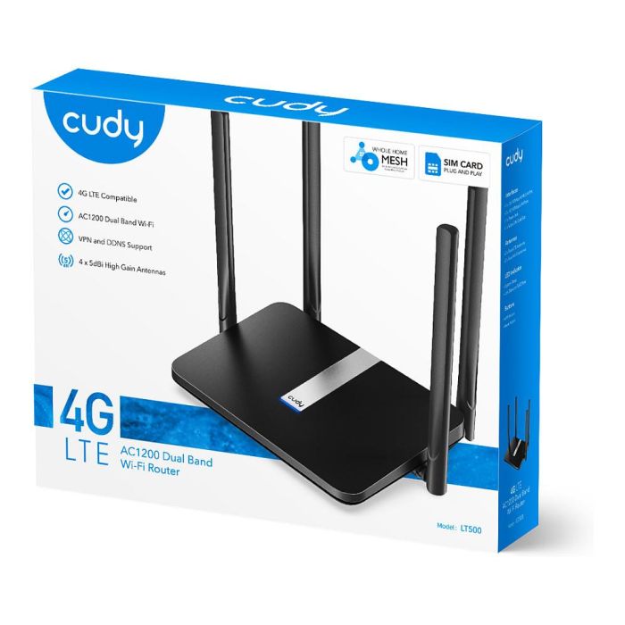 Cudy LT500 Router Inalámbrico 4G Doble Banda (2.4/5GHz) Wi-Fi 5 AC867 Ethernet Rápido VPN Negro