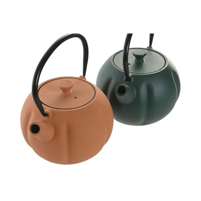 DKD Home Decor Tetera Oriental de Hierro Fundido e Inox Naranja/Verde 1L (2 Unidades) 12.3 x 16.5 x 14.5 cm Lavavajillas/Gas 3
