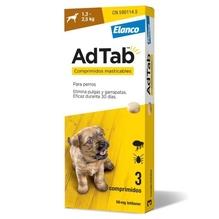 Elanco Adtab 56 mg 3 Comp Masticable 1,3-2,5 kg Perro