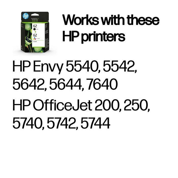 HP Tinta BK-C-M-Y para Envy 5604, Nº 62 Pack 2 - Cuatricolor 1