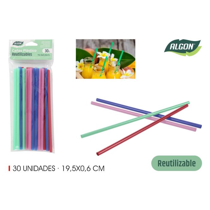Pajitas de plástico reutilizables, 30 unidades, 19.5 cm, 6 colores, Algon (24 Unidades) Pajitas de plástico reutilizables, 30 unidades, 19.5 cm, 6 colores, Algon (24 Unidades)