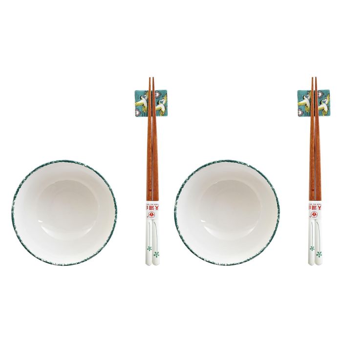 DKD Home Decor Set de 6 Piezas Sushi Oriental 25 x 6.5 x 25 cm Porcelana y Madera Verde Blanco 1