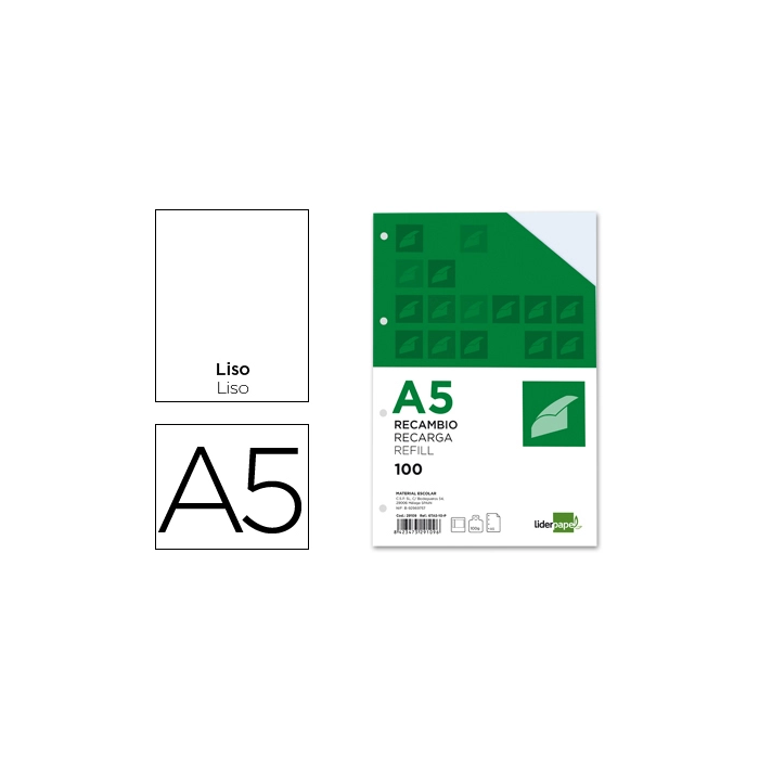 Liderpapel Recambio A5 100H 100GR Liso Doble Margen 6 Taladros 0 Liderpapel Recambio A5 100H 100GR Liso Doble Margen 6 Taladros 0