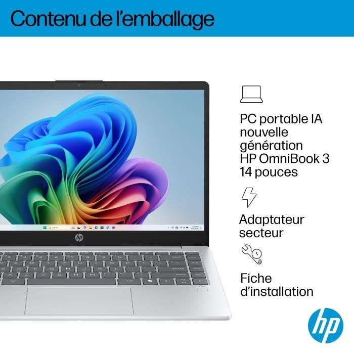 PC portátil HP Omnibook 3 14-ha0015nf - Windows 11 - 14 FHD IPS - Ryzen AI 5 340 - 16 GB de RAM - Almacenamiento SSD de 512 GB - AZERTY 5