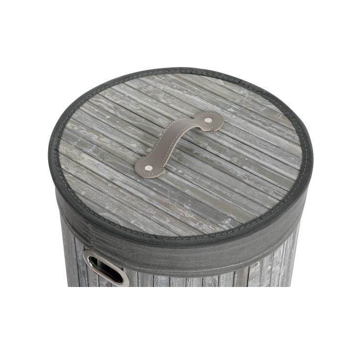 DKD Home Decor Cesta Ropa Tradicional Gris Blanco Set de 3 Piezas Bambú Poliéster Algodón MDF 38 x 60 x 38 cm 1