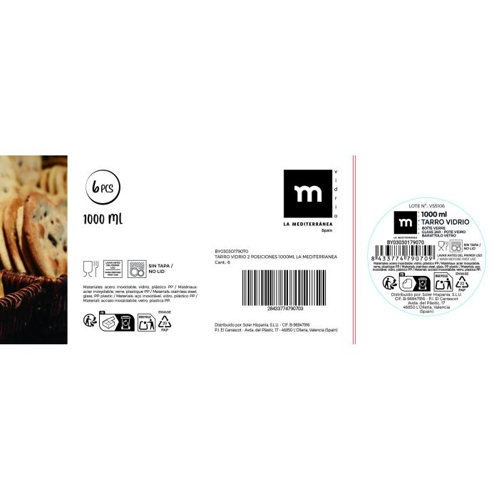 La Mediterranea Tarro de Vidrio 2 Posiciones 1000 Ml (Ancho 10.1 cm, Alto 14 cm, Largo 13.8 cm) 5 La Mediterranea Tarro de Vidrio 2 Posiciones 1000 Ml (Ancho 10.1 cm, Alto 14 cm, Largo 13.8 cm) 5