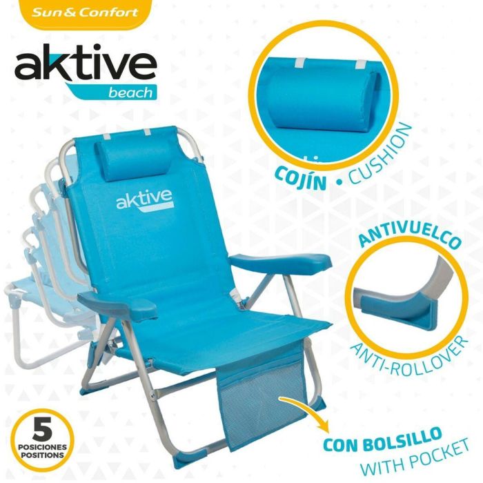 Silla Plegable con Reposacabezas Aktive 49 x 80 x 58 cm Azul (2 Unidades) 2 Silla Plegable con Reposacabezas Aktive 49 x 80 x 58 cm Azul (2 Unidades) 2