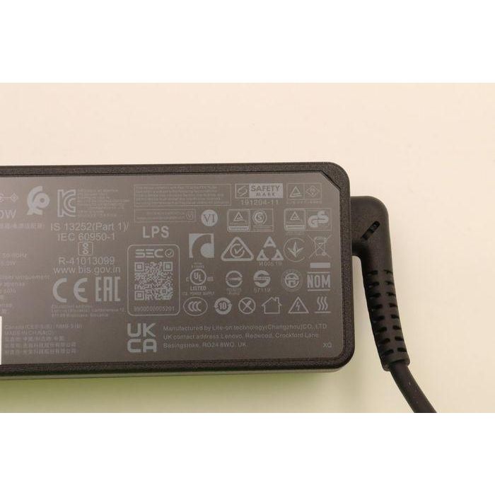 Lenovo 65W AC adapter for Lenovo ThinkPad laptops, input 100-240V, compact design with USB Type-C connection. 4