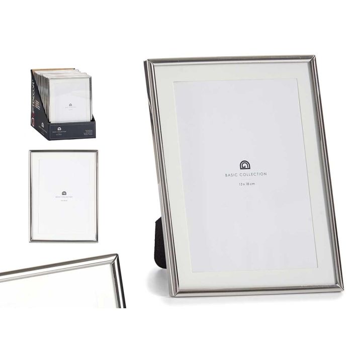 Giftdecor Portafotos Acero Plateado 13x18 cm con Cristal - 15.5x20.5x1 cm (24 Unidades)