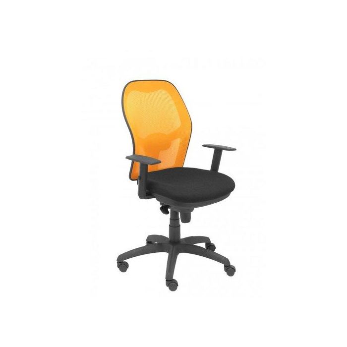 Silla Piqueras Y Crespo Jorquera Brazos Regulables Mecanismo Sincro Con Regulador De Tension Respaldo De Malla Naranja Y Asiento Tapizado Bali Negro