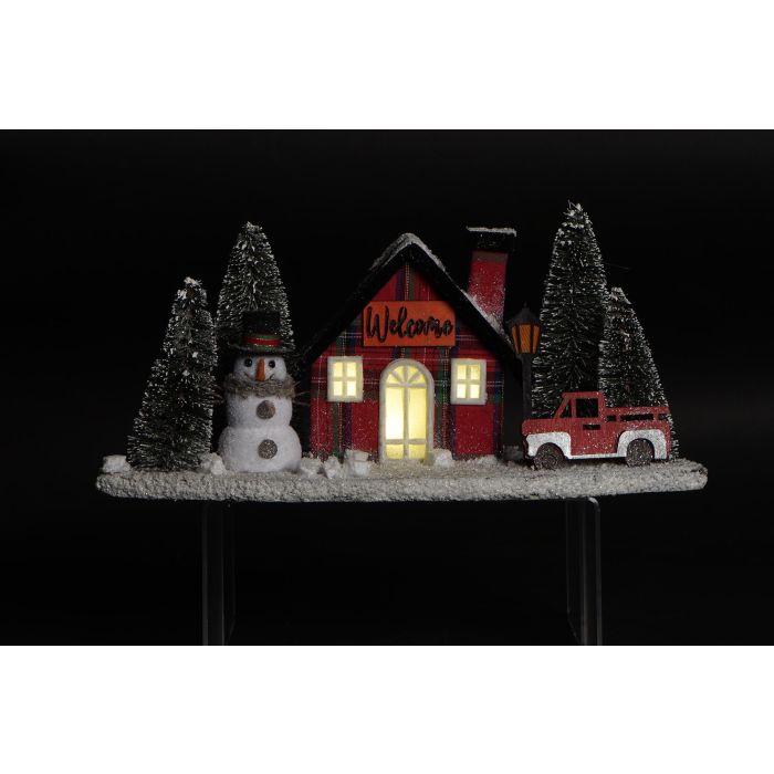 DKD Home Decor Decoración Luminosa Navidad: Casa Alpina LED de Porexpan, Rojo, Negro, Verde 15x21x38 cm (2 Pilas AA) 1
