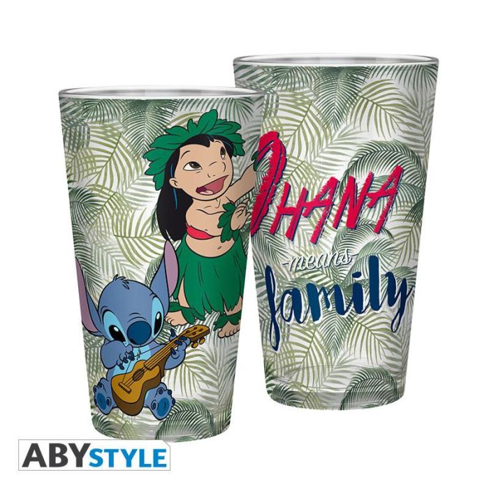 Abystyle Vaso Disney Lilo & Stitch, Ohana, vidrio 400ml, Pack de 2 unidades para uso diario o regalo 2