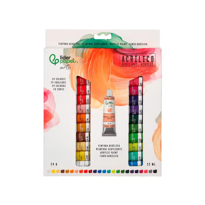 Liderpapel Pintura acrilica caja de 24 tubos de aluminio de 12 ml colores surtidos 1