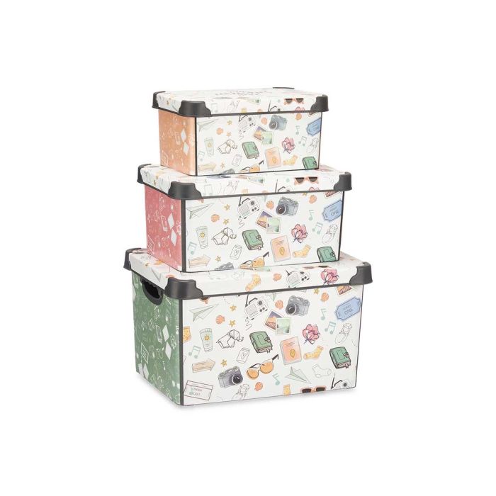 Kipit Set 3 Pzs Cajas Plástico Estampado Memories 29x23x39cm 1