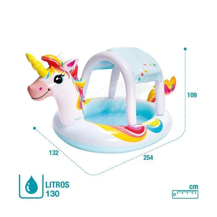 Intex Piscina Hinchable Infantil Unicornio con Ducha y Techo de PVC, 130 Litros, para Edades +2 Años, 254x132x109 cm 7