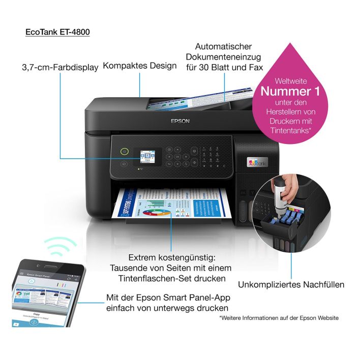 Epson ET-4800 Impresora Multifunción 4en1 Inyección Tinta Color A4 LAN Wifi ADF Negro 10 Epson ET-4800 Impresora Multifunción 4en1 Inyección Tinta Color A4 LAN Wifi ADF Negro 10