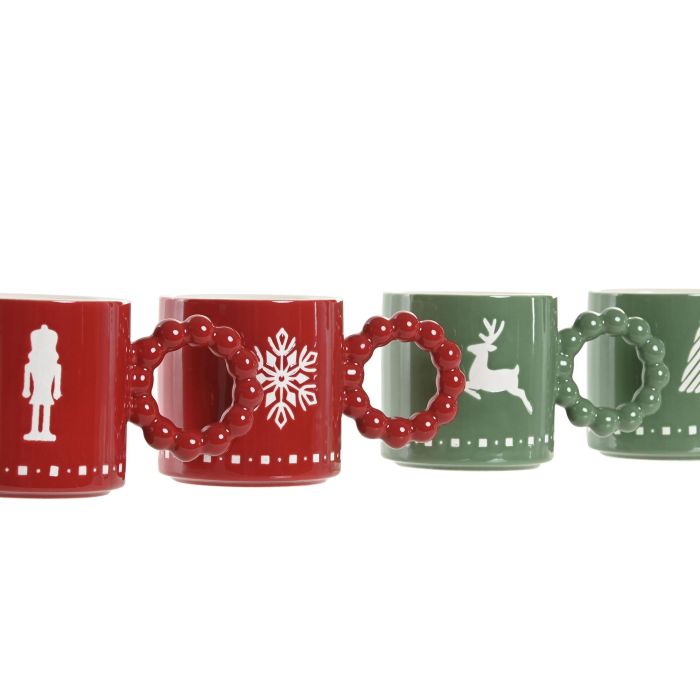 Mug Navidad Tradicional DKD Home Decor Rojo Verde 8 x 8 x 13.5 cm (12 Unidades) 1