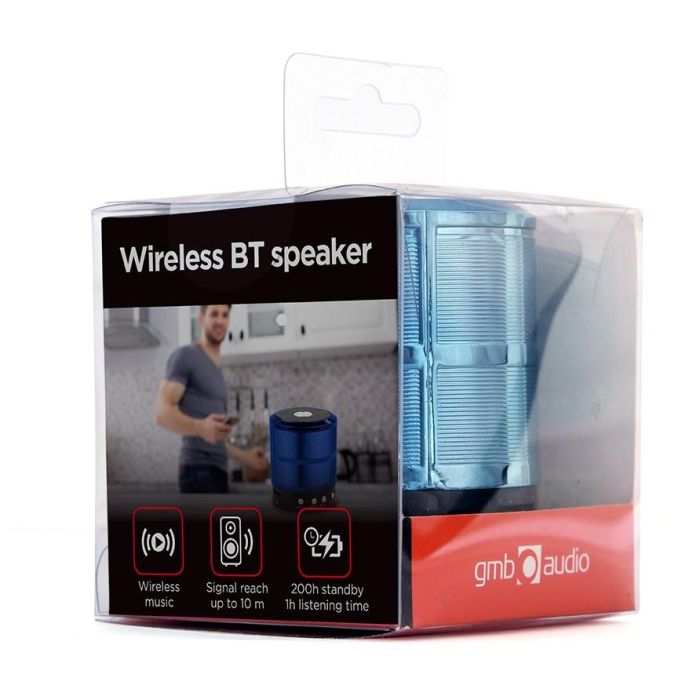 Gembird SPK-BT-08-B Altavoz Monofónico Portátil Inalámbrico Bluetooth 3W Negro Azul para Fiestas con Lector MicroSD