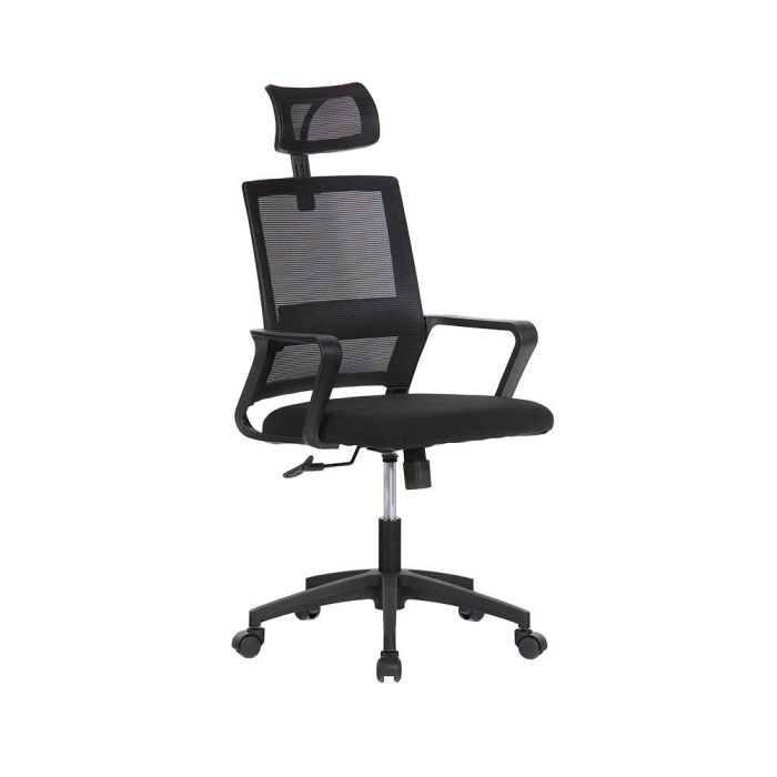 Silla de oficina ergonómica negra con respaldo en malla de nylon edm