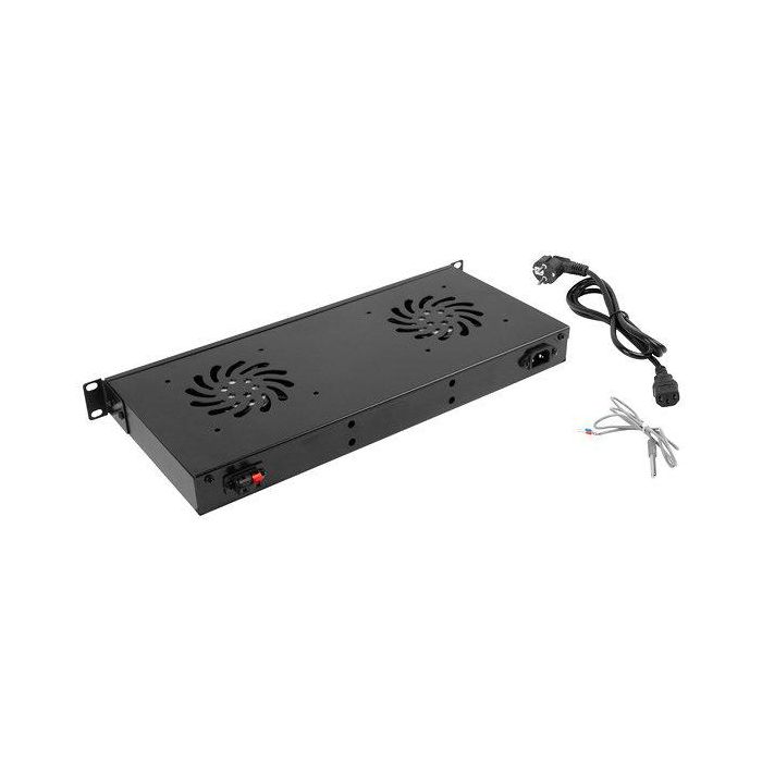 Lanberg Panel de Ventilación Horizontal 1U 230V con LCD, 2 Ventiladores y Termostato para Gabinetes 19"