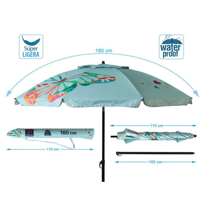 Atosa Sombrilla de Playa Reclinable de Aluminio con UPF 50+, Celeste, 180 cm 4