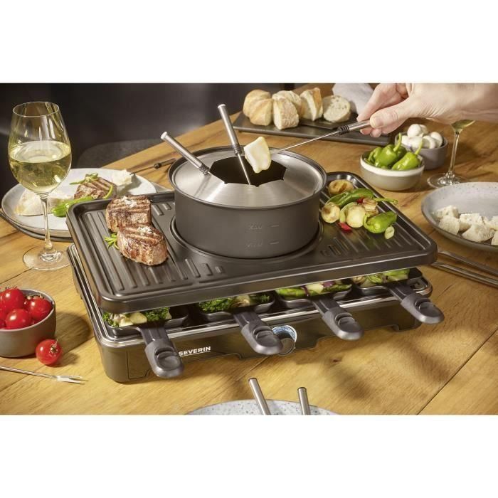 Combo Raclette-Fondue - SEVERIN - RG2347 - 8 personas - Caquelon con 8 tenedores y 8 espátulas - Negro 1