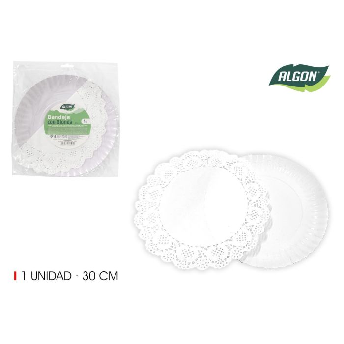 Bandeja Redonda con Blonda 30 cm Algon (30 Unidades) Bandeja Redonda con Blonda 30 cm Algon (30 Unidades)