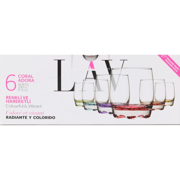 Lav Set 6 Vasos Agua 290cc Coral ø7x7x9cm (8 Cajas) 1