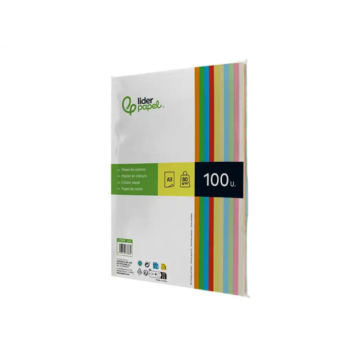 Liderpapel Papel Color A3 80gr Surtido Paquete 100 Hojas 2