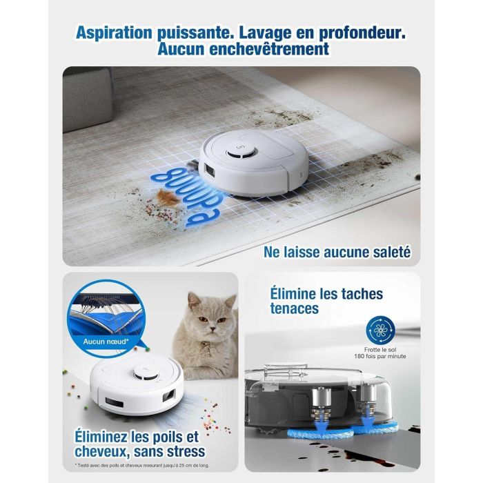 Ecovacs Aspiradora robot DEEBOT MINI 9.000 Pa ZeroTangle 2.0 TrueMapping 2.0 Secado 45° Vaciado automático 2