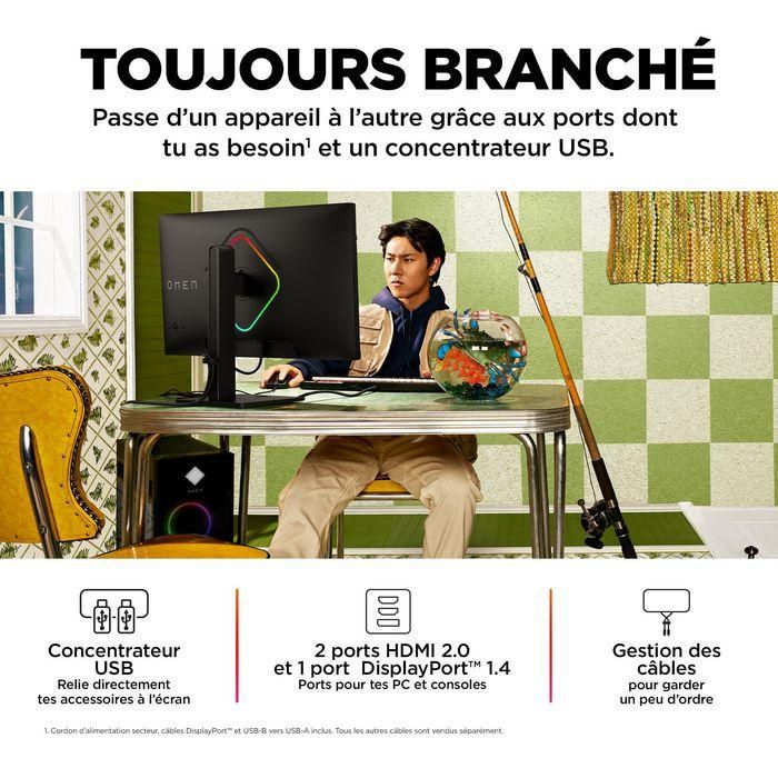 HP OMEN 27qs - Monitor Gaming 27 Pulgadas QHD (2560x1440) 240Hz, Compatible con NVIDIA G-SYNC, Panel IPS 10