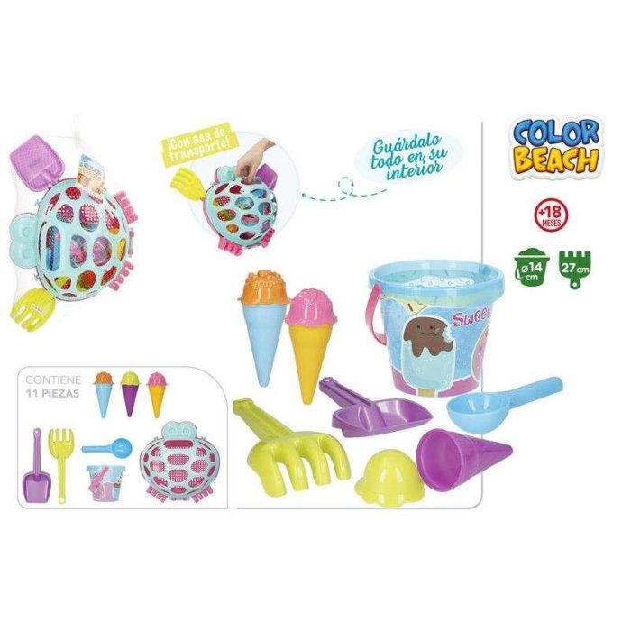 Cubo de playa cangrejo diametro 14 cm con pala,rastrillo 3 moldes de helado. 1 Cubo de playa cangrejo diametro 14 cm con pala,rastrillo 3 moldes de helado. 1